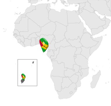 Afrika haritasında Sao Toma ve Principe 'nin konum haritası. 3d Sao Toma ve Principe bayrak haritası yer belirleyici rozeti. Dr. Sao Toma ve Principe 'nin yüksek kaliteli haritası. Afrika. Bölüm 10.