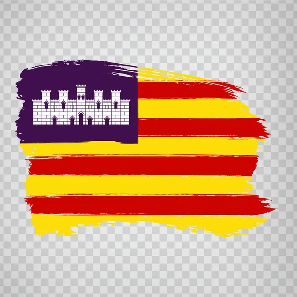 Pinceladas de bandera de Baleares. Bandera Islas Baleares de España sobre fondo transparente para el diseño de tu sitio web, logo, app, UI. Reino de España. Vector de acciones. EPS10 . — Vector de stock