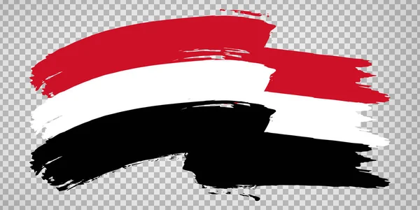 Flag of  Yemen Republic, brush stroke background.  Waving Flag of  Yemen on tranparent backrgound for your web site design, logo, app, UI. Asia. EPS10. — Stock Vector