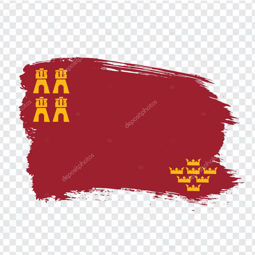 Flag of Murcia brush strokes. Flag Autonomous Community Murcia of Spain on transparent background for your web site design, logo, app, UI. Kingdom of Spain. Stock vector.  EPS10.