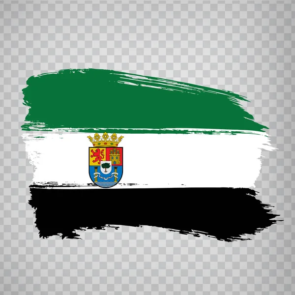 Az Extremadura ecsetvonások zászlaja. Térkép Autonomous Community Extremadura of Spain on transparent background for your web site design, logo, app, Ui. Spanyol Királyság. Részvény vektor. 10. rész. — Stock Vector