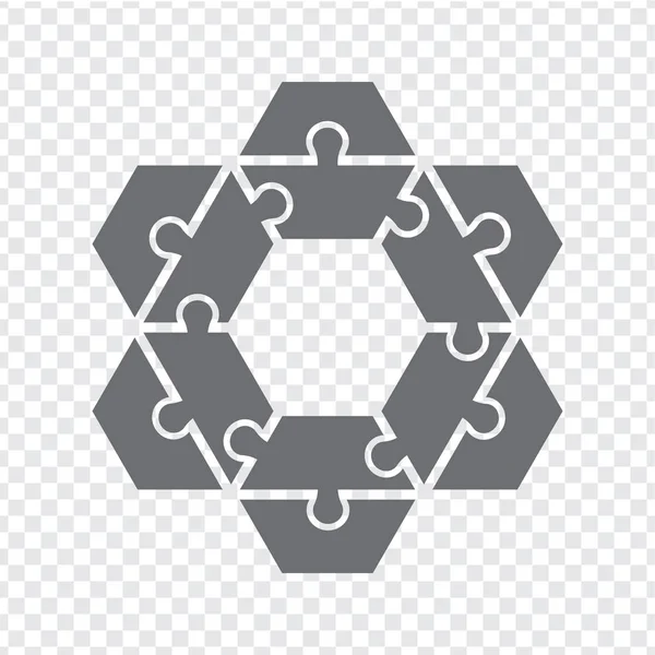 Egyszerű ikon poligonális puzzle szürke. Egyszerű ikon poligonális puzzle a tizenkét elem átlátszó háttérrel. Hexagon rejtvénye. Vektor illusztráció Eps10. — Stock Vector