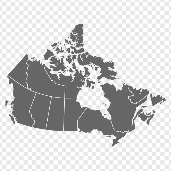 Blank map of Canada. High quality map of  Canada with provinces on transparent background for your web site design, logo, app, UI. America. EPS10. — 스톡 벡터