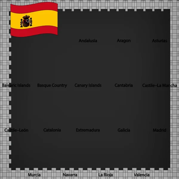 Семнадцать флагов автономного сообщества Испании - алфавитный порядок с названием. Набор 3D геолокационных знаков, таких как флаги земель Испании. Seventeen 3d gefication signs for your design, logo. S10 . — стоковый вектор