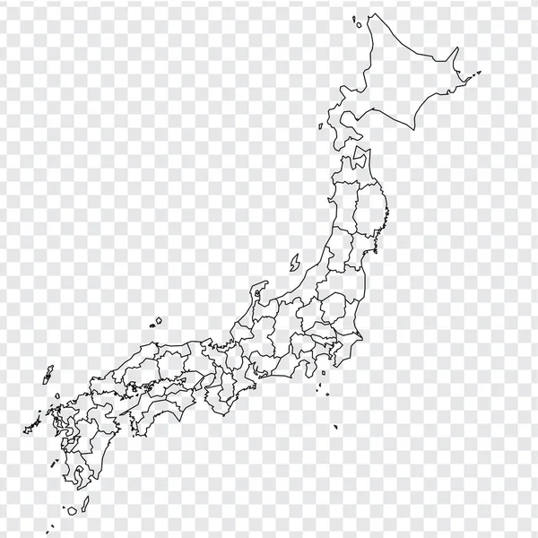Blanco kaart van Japan. Hoogwaardige kaart van Japan met provincies op transparante achtergrond voor uw website ontwerp, logo, app, Ui. Azië. Eps10. — Stockvector