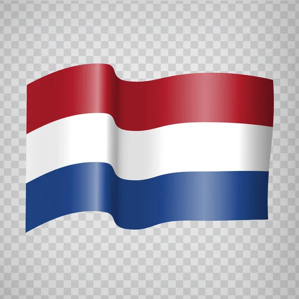 3d Realistische golvende vlag van Nederland op transparante achtergrond. Nationale vlag van het Koninkrijk der Nederlanden voor uw website ontwerp, logo, app, Ui. Eps10. — Stockvector