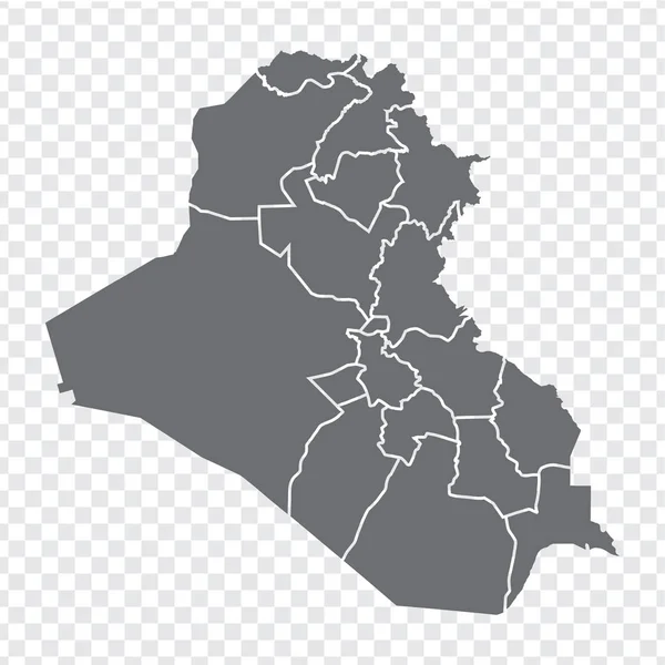 Mapa en blanco de Iraq. Mapa de alta calidad República de Irak con provincias en un fondo transparente para el diseño de su sitio web, logotipo, aplicación, interfaz de usuario. Asia. Medio Oriente. EPS10 . — Archivo Imágenes Vectoriales