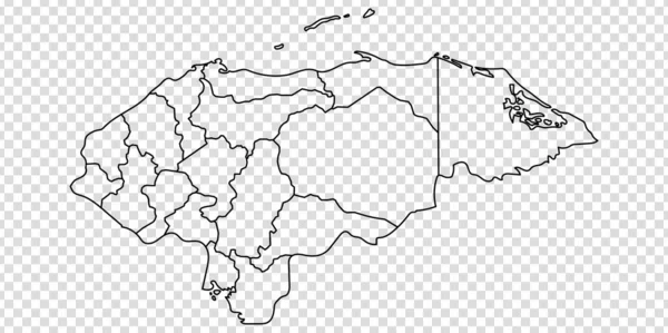 Blanco kaart van Honduras. Hoge kwaliteit kaart Republiek Honduras met provincies op transparante achtergrond voor uw website ontwerp, logo, app, Ui. Midden-Amerika. Eps10. — Stockvector