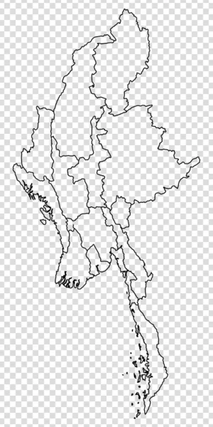 Κενό χάρτη της Μιανμάρ. Χάρτης υψηλής ποιότητας Δημοκρατία της Μιανμάρ Ένωση με επαρχίες σε διαφανές φόντο για το σχεδιασμό της ιστοσελίδας σας, το λογότυπο, την εφαρμογή, Ui. Ασία. Eps10. — Διανυσματικό Αρχείο
