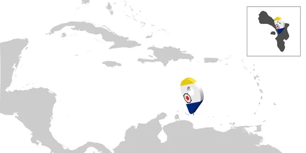 Mapa de ubicación de Bonaire en el mapa América Central. 3d Bonaire bandera mapa marcador ubicación pin. Mapa de Bonaire de alta calidad. Antillas. Centroamérica. Países Bajos. Ilustración vectorial EPS10 . — Vector de stock