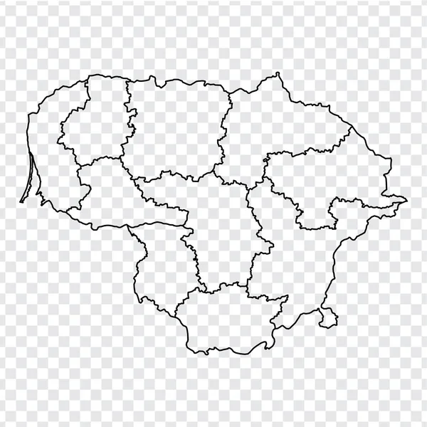 Blank map of Lithuania. High quality map Republic of Lithuania with provinces on transparent background for your web site design, logo, app, UI.  Europe. EPS10. — Stock Vector
