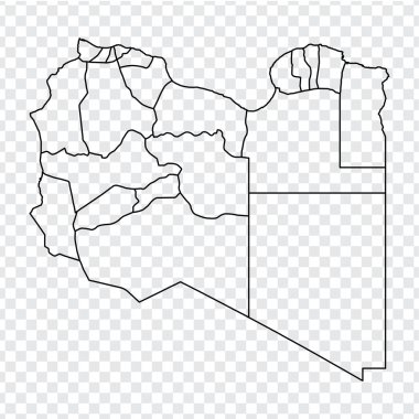 Libya 'nın boş haritası. İnternet sitenizin tasarımı, logosu, uygulaması, Ui için şeffaf arka planı olan Libya eyaletinin yüksek kaliteli haritası. Afrika. Bölüm 10.