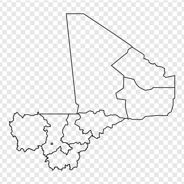 Prázdná mapa Mali. Vysoce kvalitní mapa Republiky Mali s provinciemi na transparentním pozadí pro vaše webové stránky design, logo, aplikace, Ui. Afrika. Eps10 — Stockový vektor