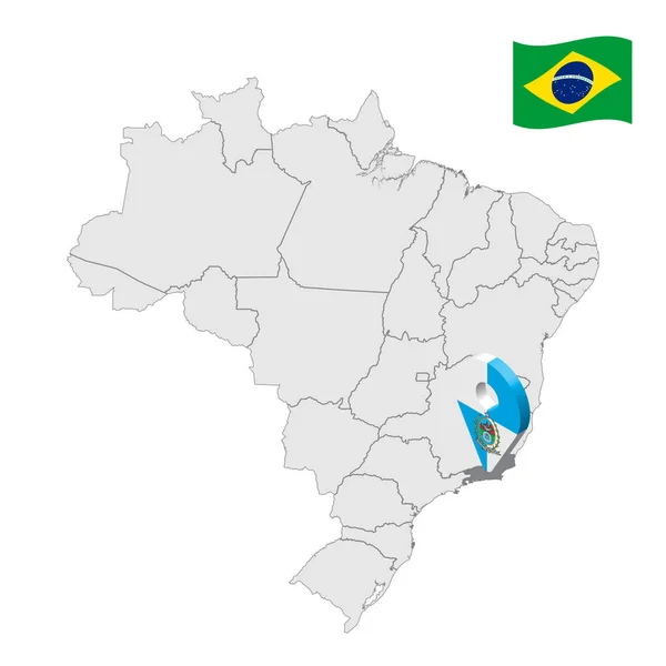 Lage des Rio de Janeiro auf der Karte Brasilien. 3d Rio de Janeiro Ortsschild ähnlich der Flagge von Rio de Janeiro. Qualitätskarte mit Regionen Brasiliens. Bundesrepublik Brasilien. eps10. — Stockvektor