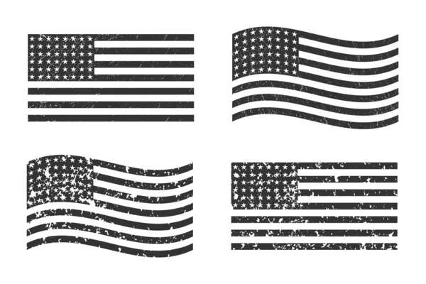 Amerikai grunge zászló készlet, sötétszürke elszigetelt fehér háttér, vektor illusztráció. 10. rész. — Stock Vector