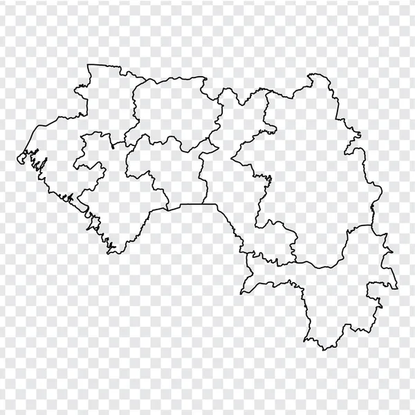 Κενό χάρτη της Γουινέας. Χάρτης υψηλής ποιότητας της Δημοκρατίας της Γουινέας με επαρχίες σε διαφανές φόντο για το σχεδιασμό της ιστοσελίδας σας, το λογότυπο, την εφαρμογή, Ui. Αφρική. Eps10. — Διανυσματικό Αρχείο