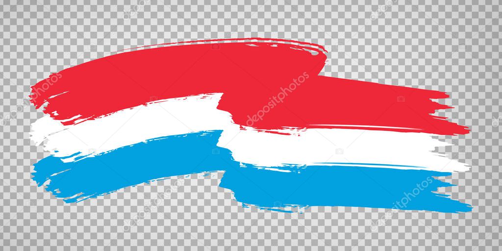 Flag of Luxembourg, brush stroke background.  Waving Flag Grand Duchy of Luxembourg on tranparent backrgound for your web site design, logo, app, UI. Europe. EPS10.