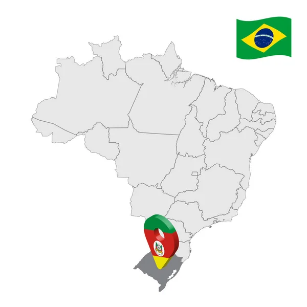 Localisation Rio Grande do Sul sur la carte Brésil. 3d Rio Grande do Sul signe d'emplacement similaire au drapeau de Sao Paulo. Carte de qualité avec les régions du Brésil. République fédérale du Brésil. PSE10 . — Image vectorielle