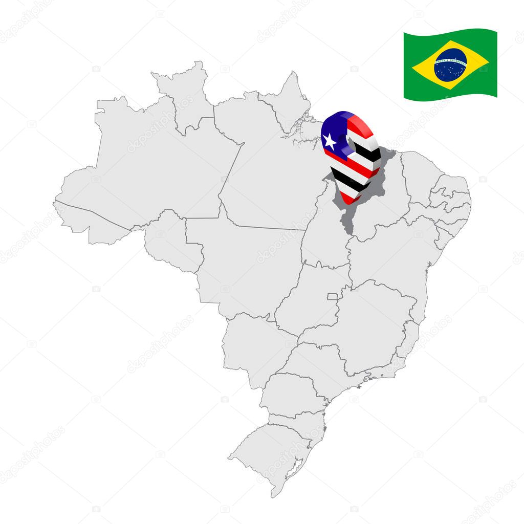Location of Maranhao on map Brazil. 3d Maranhao location sign similar to the flag of Maranhao. Quality map  with regions of Brazil. Federal Republic of Brazil. EPS10.