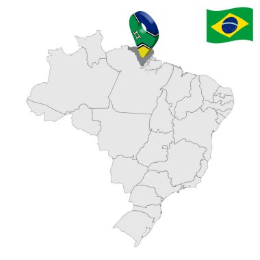 Brezilya haritasında Amapa 'nın yeri. Amapa bayrağına benzer 3D Amapa işareti. Brezilya bölgelerinin kalite haritası. Brezilya Federal Cumhuriyeti. Bölüm 10