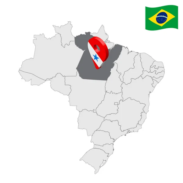 Localisation de Para sur la carte Brésil. Panneau de localisation 3d Para similaire au drapeau de Para. Carte de qualité avec les régions du Brésil. République fédérale du Brésil. PSE10 . — Image vectorielle