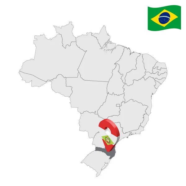 Потеря Санта-Катарины на карте Бразилии. Знак 3d Santa Catarina, похожий на флаг Санта-Катарины. Карта качества с регионами Бразилии. Федеративная Республика Бразилия. S10 . — стоковый вектор