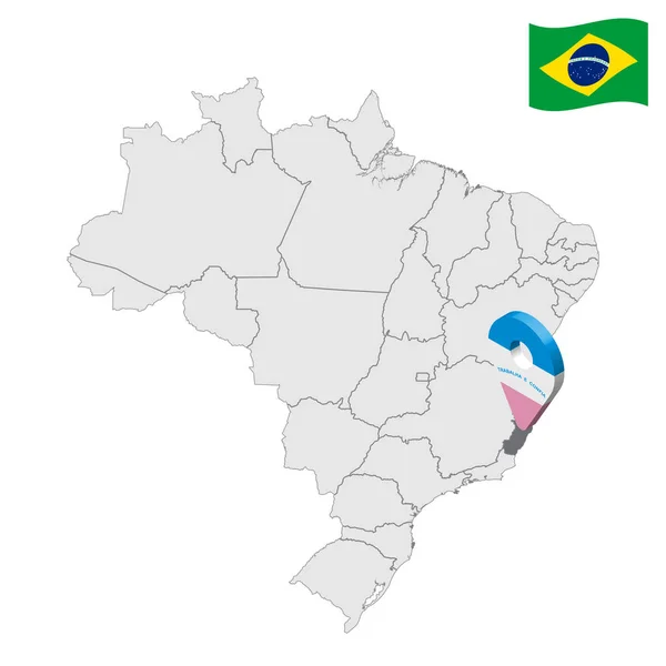 Localisation Espirito Santo sur la carte Brésil. 3d Espirito Santo signe d'emplacement similaire au drapeau de Espirito Santo. Carte de qualité avec les régions du Brésil. République fédérale du Brésil. PSE10 — Image vectorielle