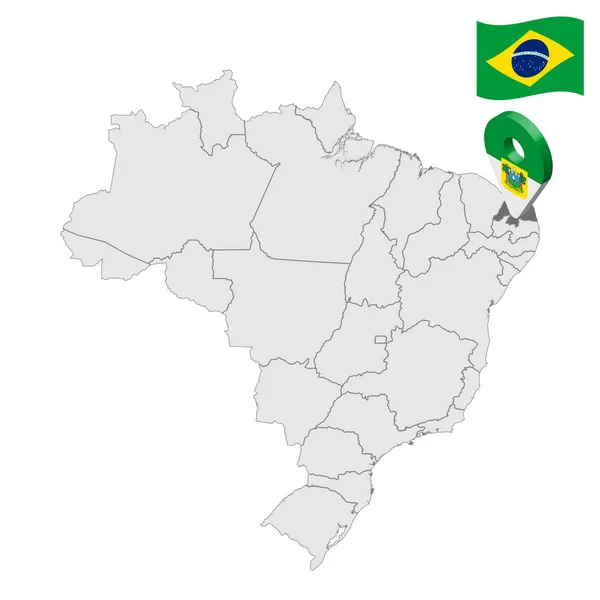 Lage von rio grande do norte auf der brasilienkarte. 3d rio grande do norte Ortsschild ähnlich der Flagge von rio grande do norte. Qualitätskarte mit Regionen Brasiliens. Bundesrepublik Brasilien. eps10. — Stockvektor