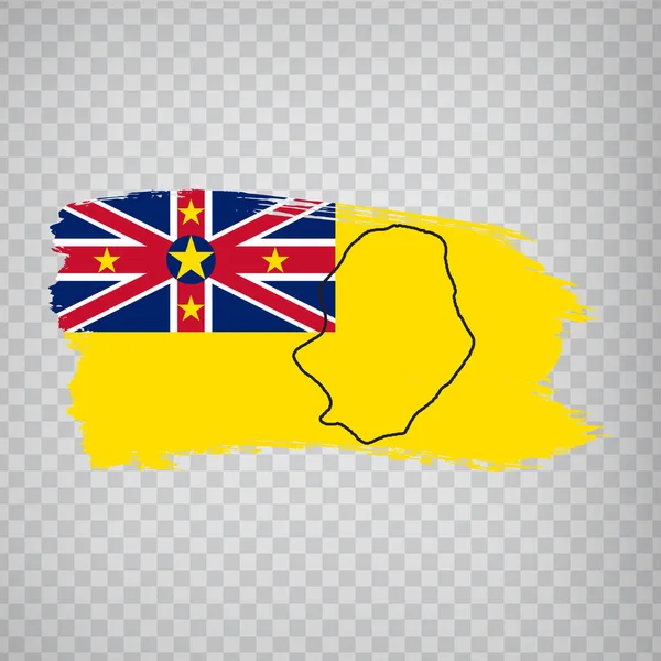 Flag  of Niue from brush strokes and Blank map Niue. High quality map  of Niue and flag on transparent background for your web site design, app, UI. New Zealand. EPS10. — Stok Vektör