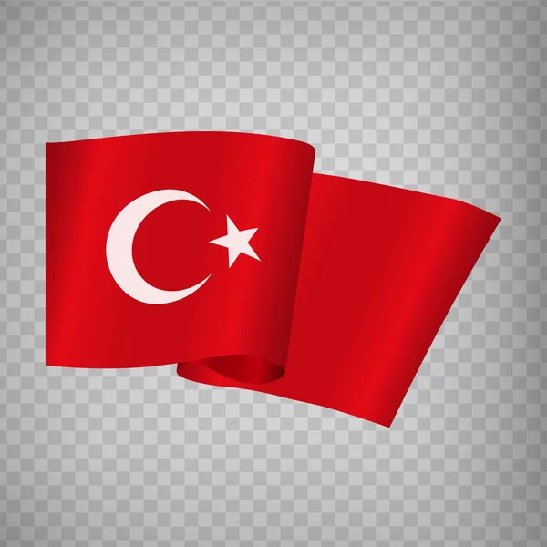 3D Realistic waving Flag of Turkey on transparent background.  National Flag of  Turkish Republic for your web site design, app, UI. Asia. EPS10. — 스톡 벡터