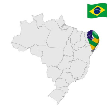 Location of Sergipe on map Brazil. 3d Sergipe location sign similar to the flag of Sergipe. Quality map  with regions of Brazil. Federal Republic of Brazil. EPS10. clipart