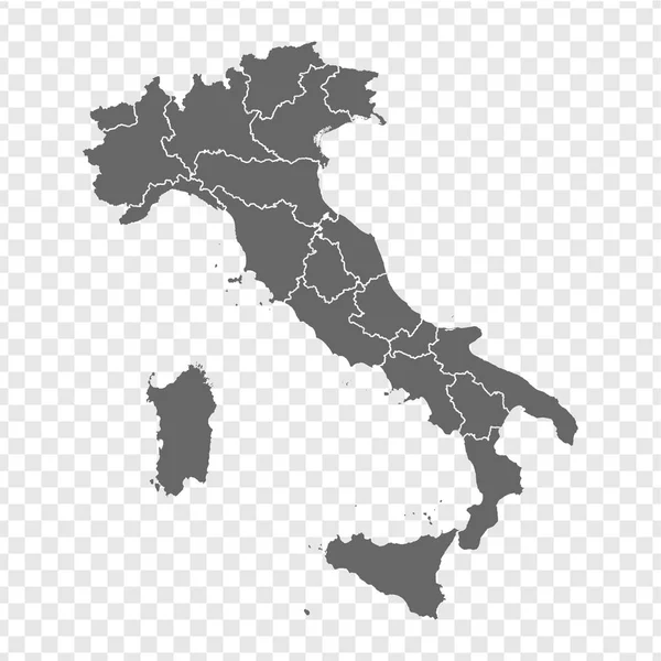 Olaszország Üres Térképe Kiváló Minőségű Térkép Olasz Köztársaság Tartományok Átlátszó — Stock Vector