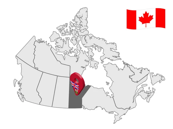 Lokalizacja Manitoba Mapie Kanada Znak Lokalizacji Manitoba Flaga Prowincji Manitoba — Wektor stockowy