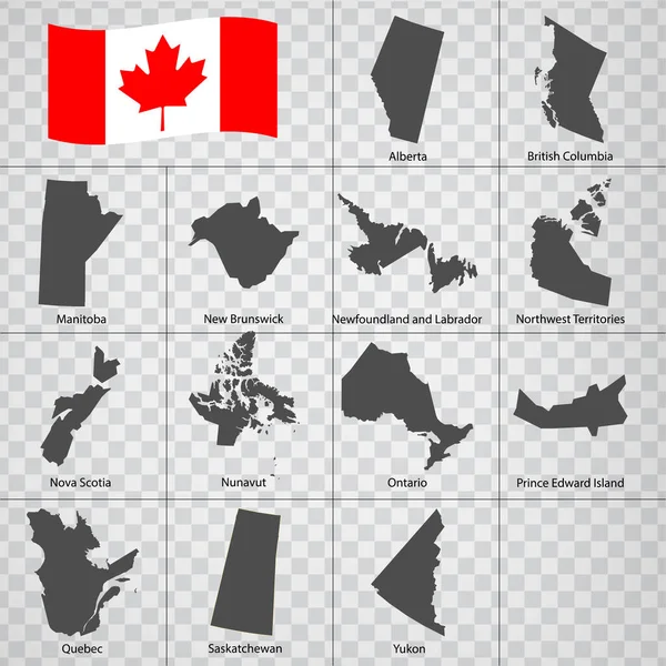 Trece Mapas Provincias Canadá Orden Alfabético Con Nombre Cada Mapa — Vector de stock