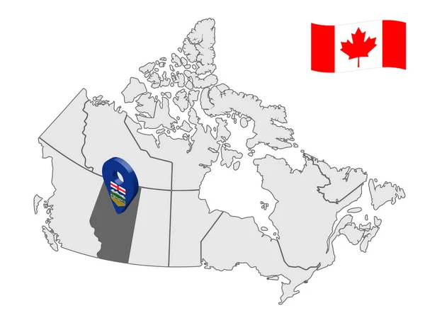 艾伯塔省在加拿大地图上的位置 3D艾伯塔省位置标志 艾伯塔省的旗帜 加拿大的质量图 种群向量 Eps10 — 图库矢量图片