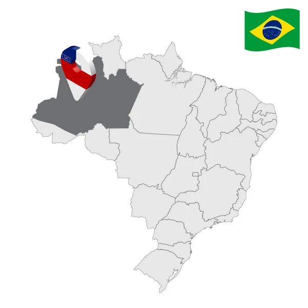 Localização Amazonas Mapa Brasil Amazonas Sinal Localização Bandeira Amazonas Mapa — Vetor de Stock