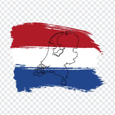 Hollanda bayrağı fırça darbelerinden ve Hollanda 'nın boş haritasından. İnternet sitesi tasarımın için Hollanda 'nın yüksek kaliteli haritası ve arka planda ulusal bayrak. Avrupa. Bölüm 10. 