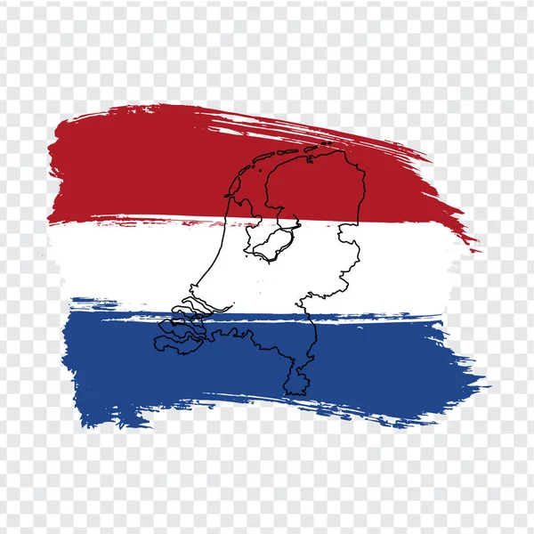 ブラシストロークとオランダのブランクマップからオランダの旗 あなたのウェブサイトのデザインのための透明な背景に高品質の地図オランダと国旗 ヨーロッパだ 第十話 — ストックベクタ