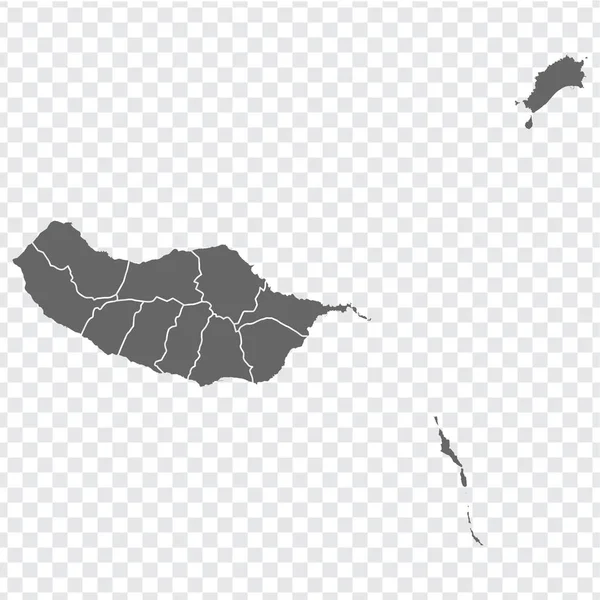 Blanco Kaart Van Madeira Hoogwaardige Kaart Van Madeira Met Provincies — Stockvector