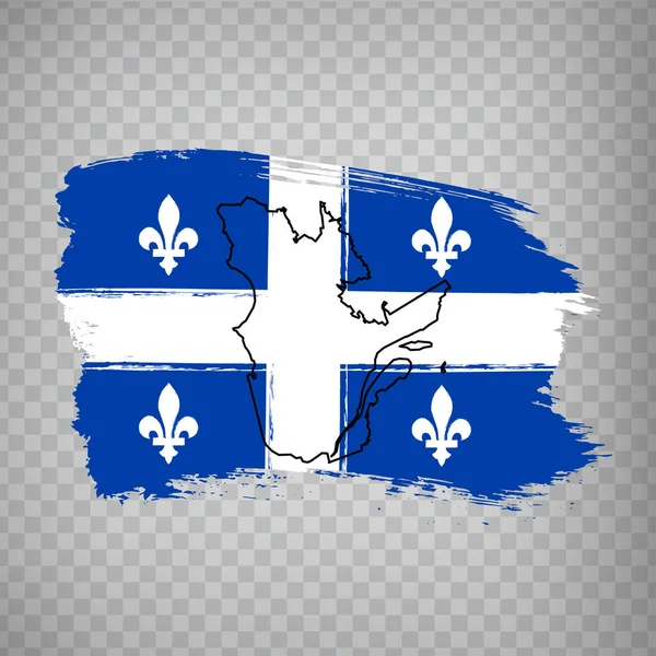 Fırça Darbelerinden Quebec Bayrağı Quebec Eyaleti Nin Boş Haritası Kanada — Stok Vektör