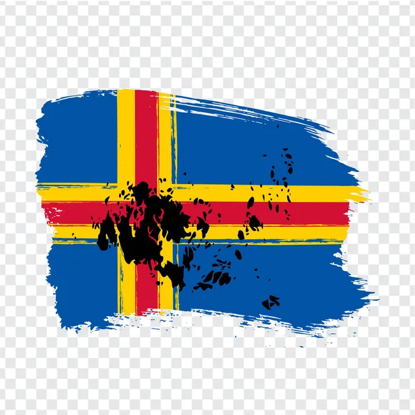 Flagga Åland Från Penseldrag Och Blank Karta Över Åland Högkvalitativ — Stock vektor
