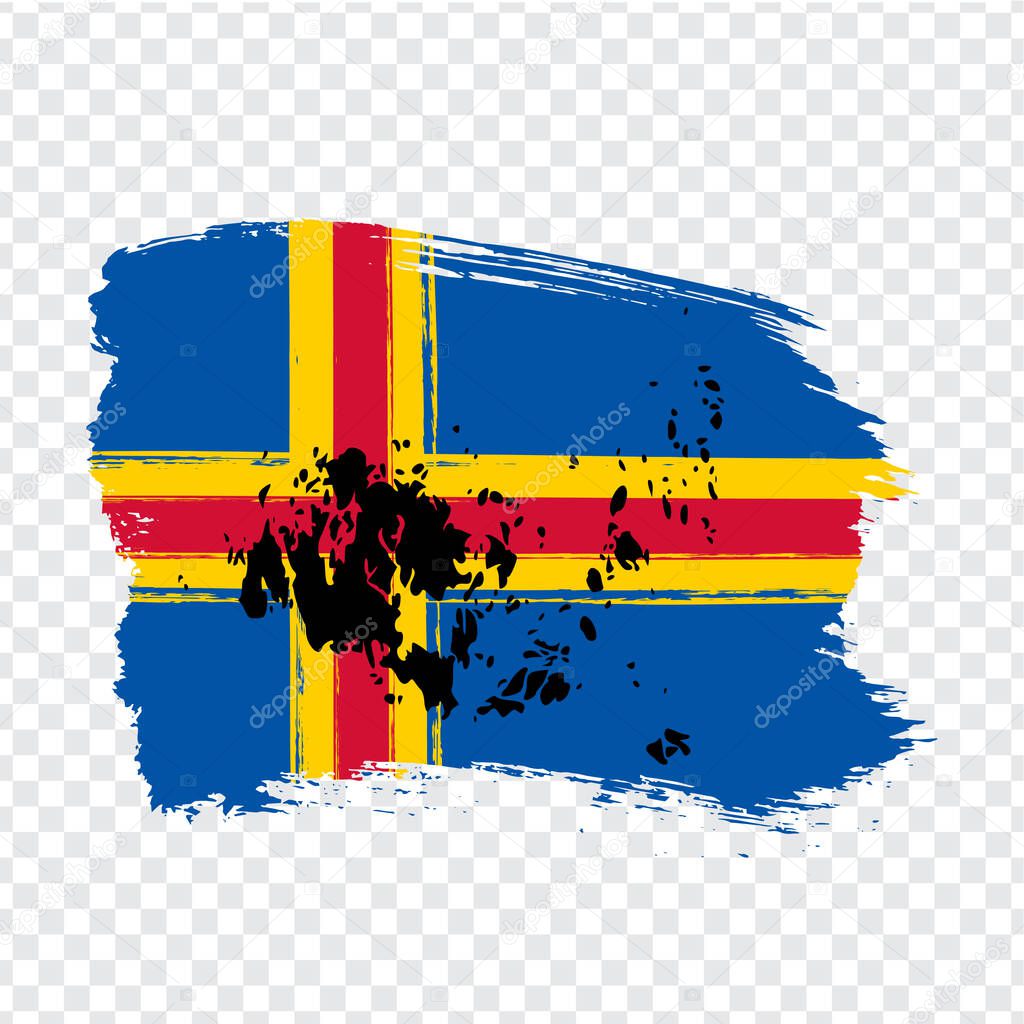 Flag Of Aland Islands From Brush Strokes And Blank Map Of Aland Islands High Quality Map Aland Islands And National Flag On Transparent Background For Your Web Site Design Finland Eps10