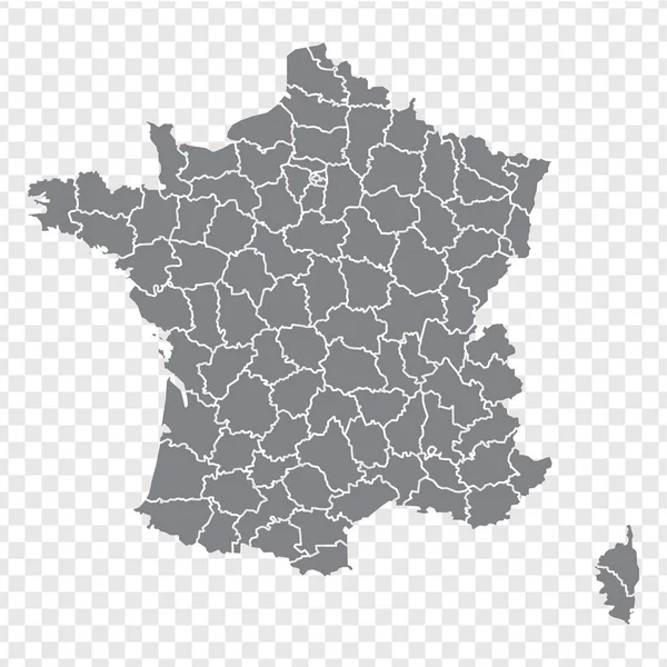 Üres Térkép Franciaország Franciaország Megye Térképe Nagy Részletességű Szürke Vektor — Stock Vector