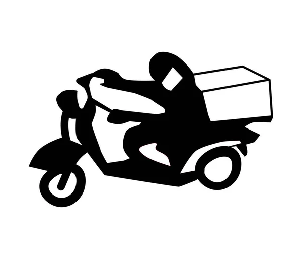 Egy Maszkos Férfi Szállít Árut Motorral Érintésmentes Szállítás Koncepciója Karantén — Stock Vector