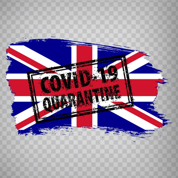Bandera Gran Bretaña Pinceladas Sello Enmarcado Con Rectángulo Cuarentena Covid — Vector de stock