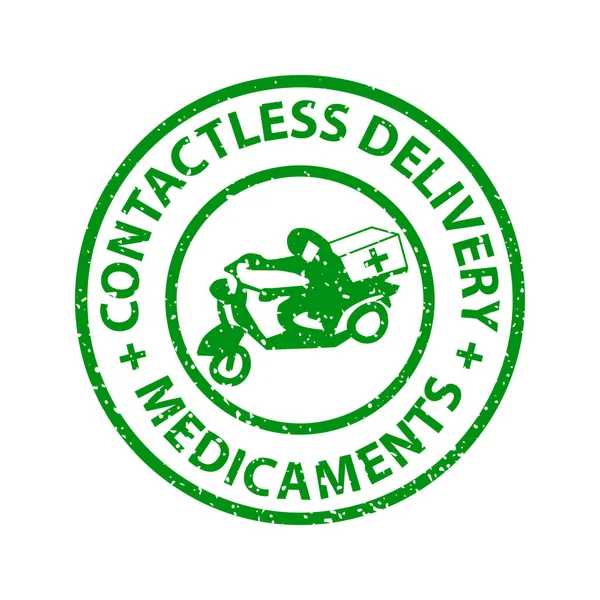Бесконтактные Лекарства Доставки Зеленом Цвете Печать Бесконтактных Лекарств Доставки Человеком — стоковый вектор