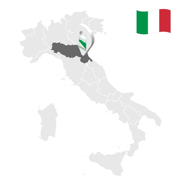 Ubicación Región Emilia Romagna Mapa Italia Emilia Romaña Signo Ubicación — Vector de stock