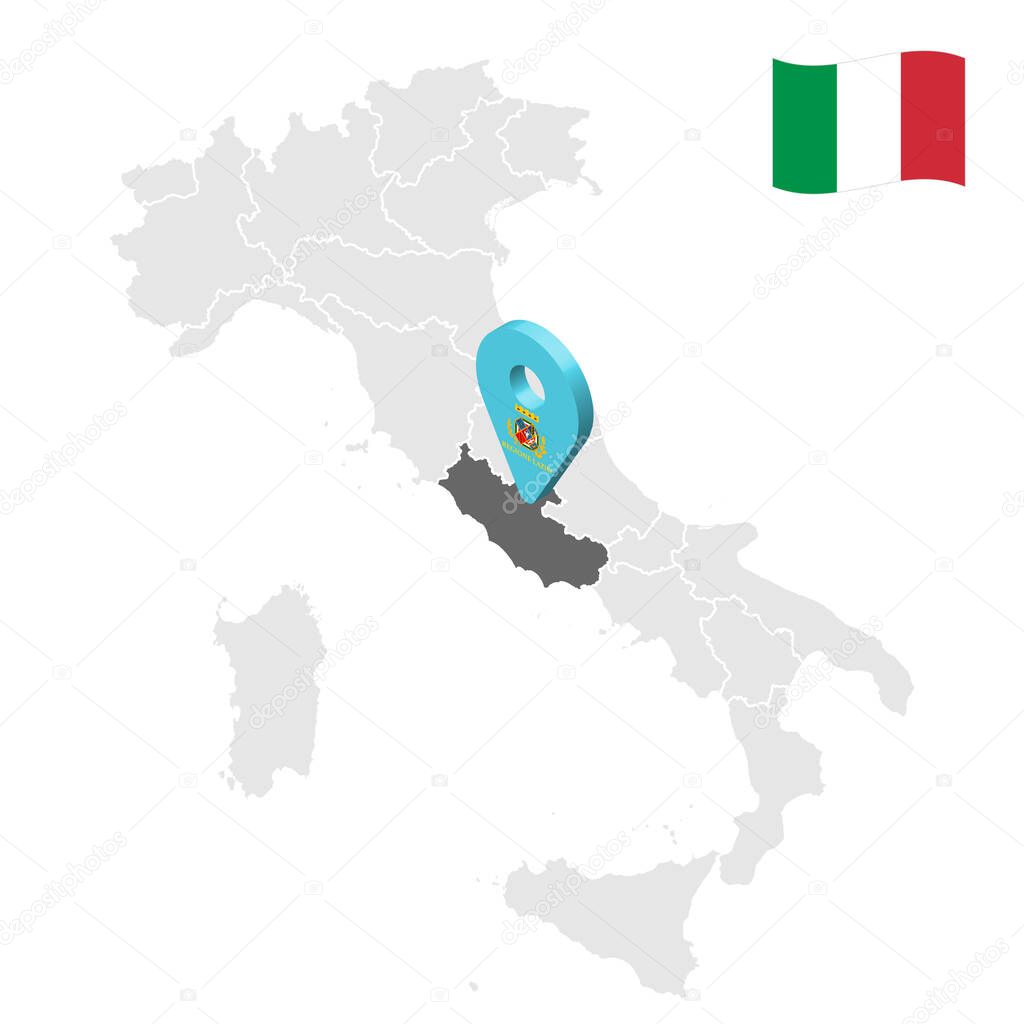 Location region Lazio on map Italy. 3d Lazio location sign. Quality map  with regions of Italy for your web site design, app, UI. Stock vector. EPS10.
