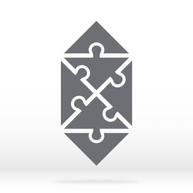 Gri renkli basit bir üçgen yapboz. Gri arkaplandaki altı elementin basit simge bulmacası. - Şeker. Düz dizayn. Vektör illüstrasyonu EPS10.