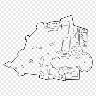 Vatikan boş haritası. Roma 'daki Vatikan Şehri Eyaleti' nde önemli binalar, şeffaf bir arka plan. Web siteniz için Vatikan haritası, uygulama, UI. EPS10.